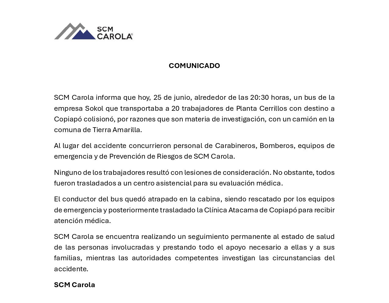 Comunicado SCM Carola