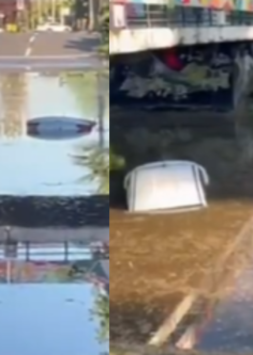 Paso bajo nivel se inunda en Ñuñoa y deja dos autos atrapados